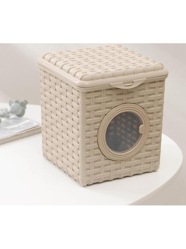 Контейнер для мелочей «Ротанг», 3 л, с иллюминатором, цвет латте