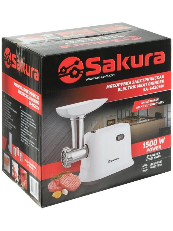 Мясорубка электрическая Sakura SA-6420SW, 1500 Вт, шинковки, реверс, белая