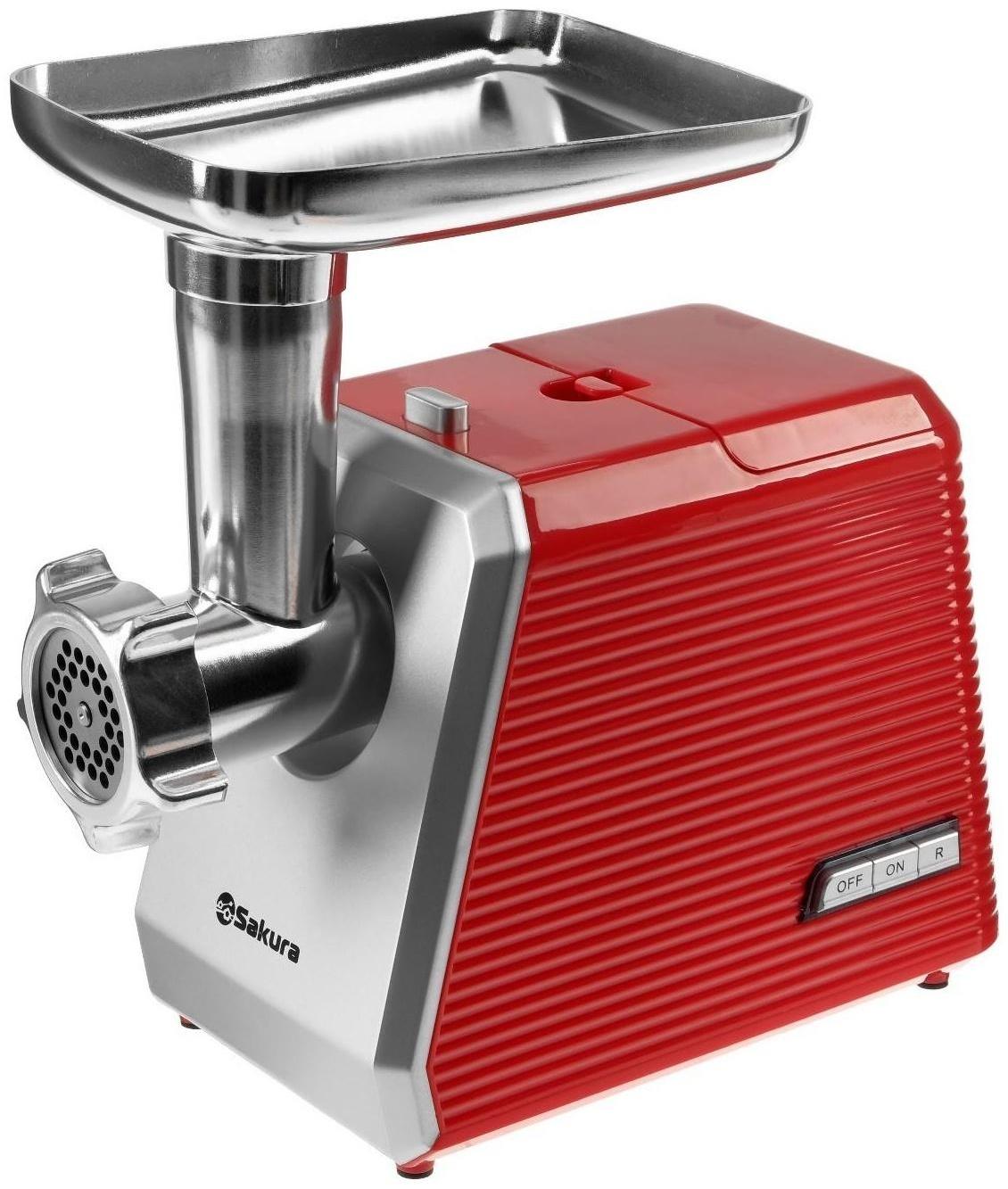 Мясорубка электрическая Sakura SA-6424R, 2000 Вт, насадки для колбас и сосисок, красная