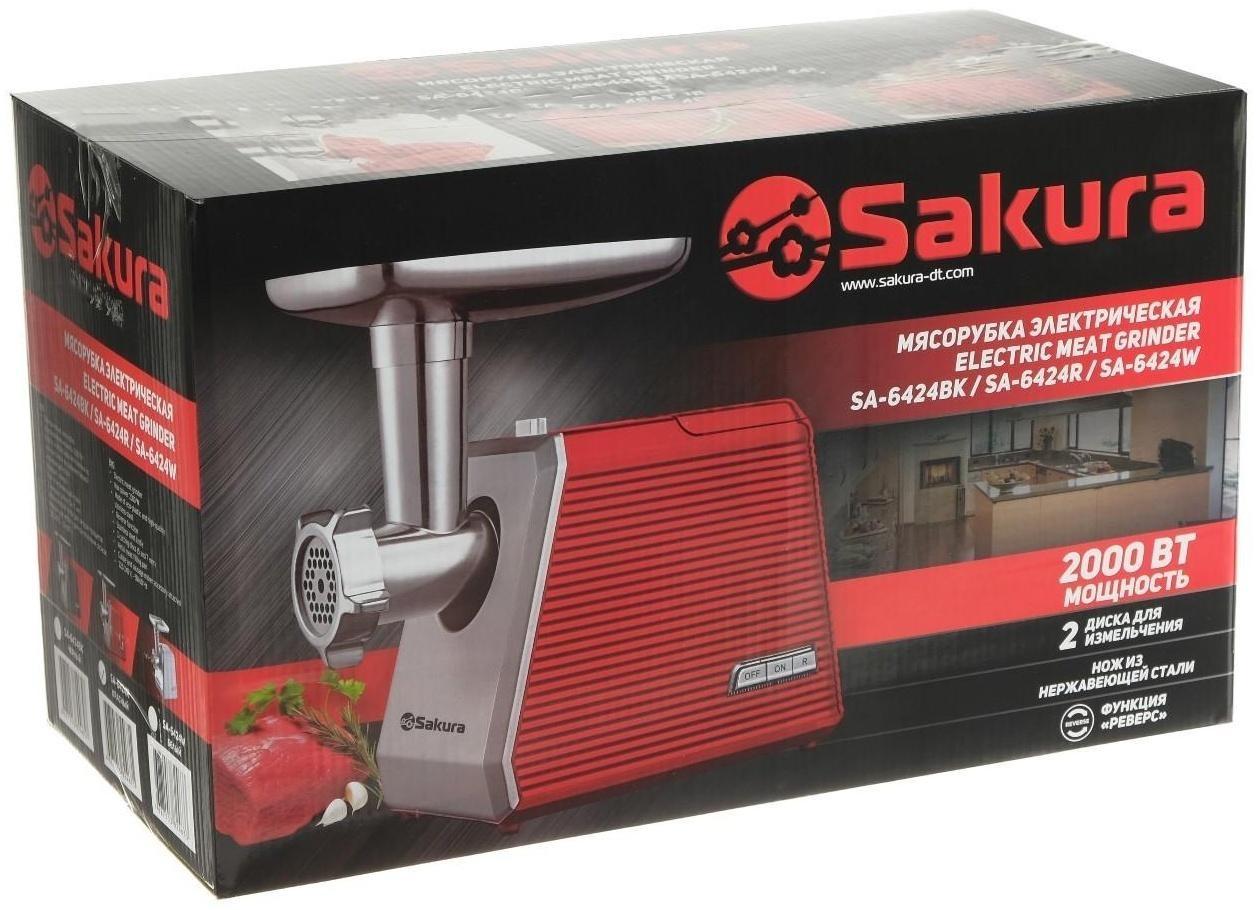 Мясорубка электрическая Sakura SA-6424R, 2000 Вт, насадки для колбас и сосисок, красная