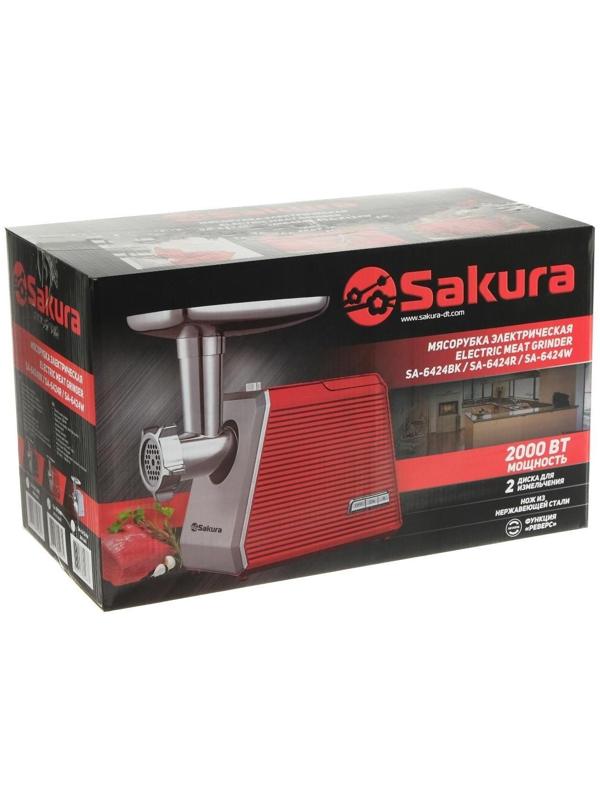 Мясорубка электрическая Sakura SA-6424R, 2000 Вт, насадки для колбас и сосисок, красная