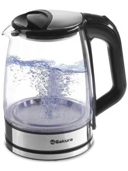 Чайник электрический Sakura SA-2722BK, стекло, 2.2 л, 1800 Вт, подсветка, серебристый