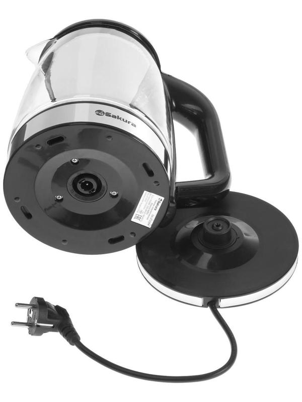 Чайник электрический Sakura SA-2722BK, стекло, 2.2 л, 1800 Вт, подсветка, серебристый