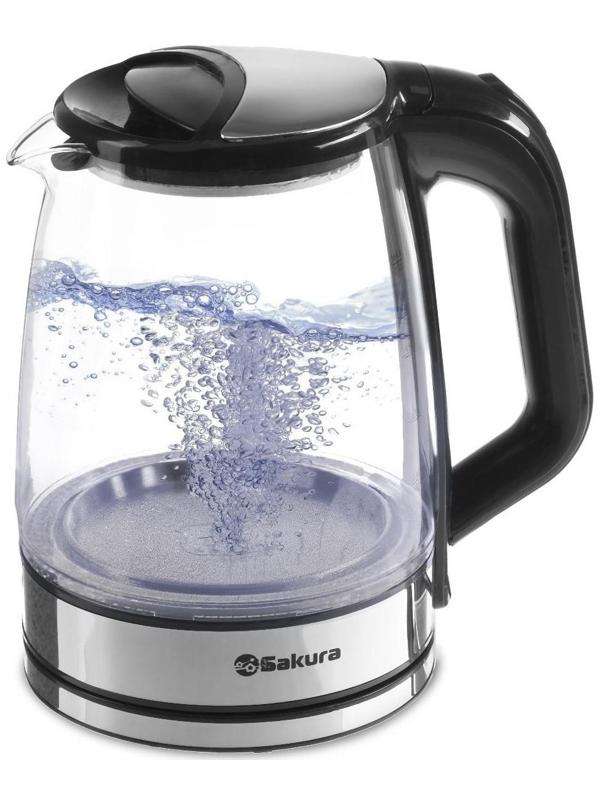 Чайник электрический Sakura SA-2722BK, стекло, 2.2 л, 1800 Вт, подсветка, серебристый