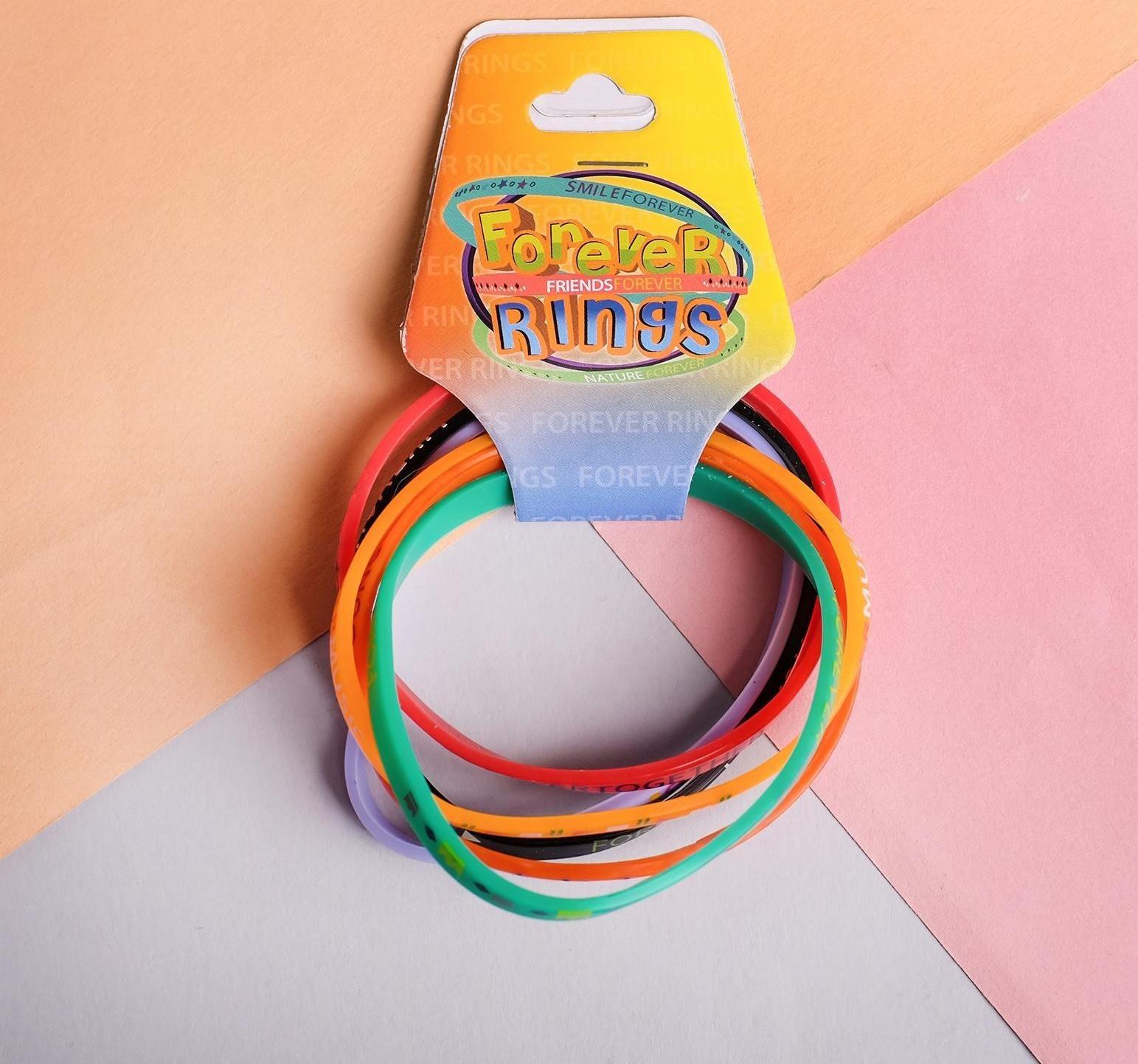 Силиконовый браслет Forever young, набор 6 шт, цветной,d=5,5см