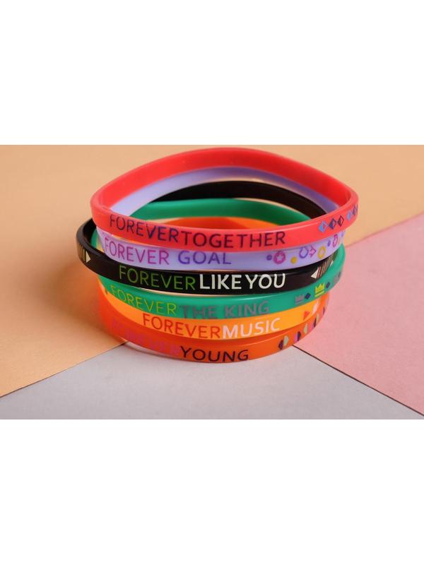 Силиконовый браслет Forever young, набор 6 шт, цветной,d=5,5см