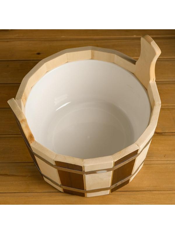 Шайка из липы, 9 л, круглая, пластиковая вставка, 