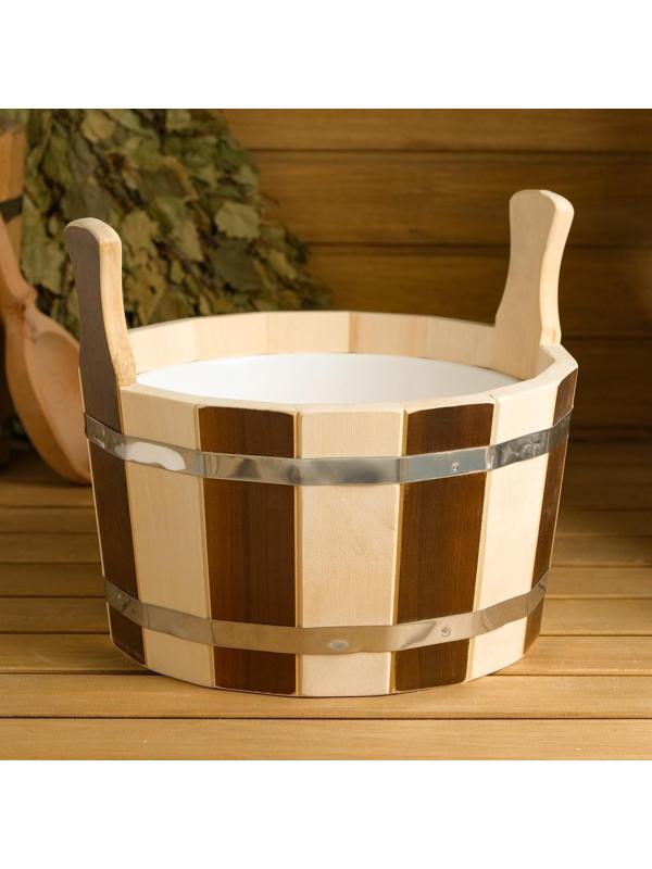 Шайка из липы, 9 л, круглая, пластиковая вставка, 