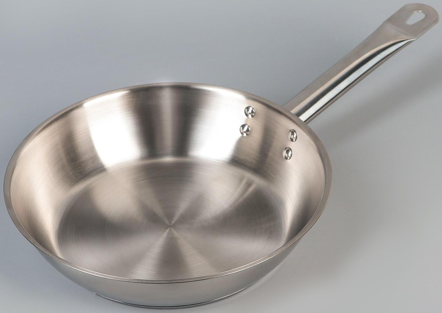 Сковорода «Общепит», d=24 см, корпус 0,6 мм, дно 3,5 мм, с теплораспределительным слоем, металлическая ручка, индукция, цвет хромированный