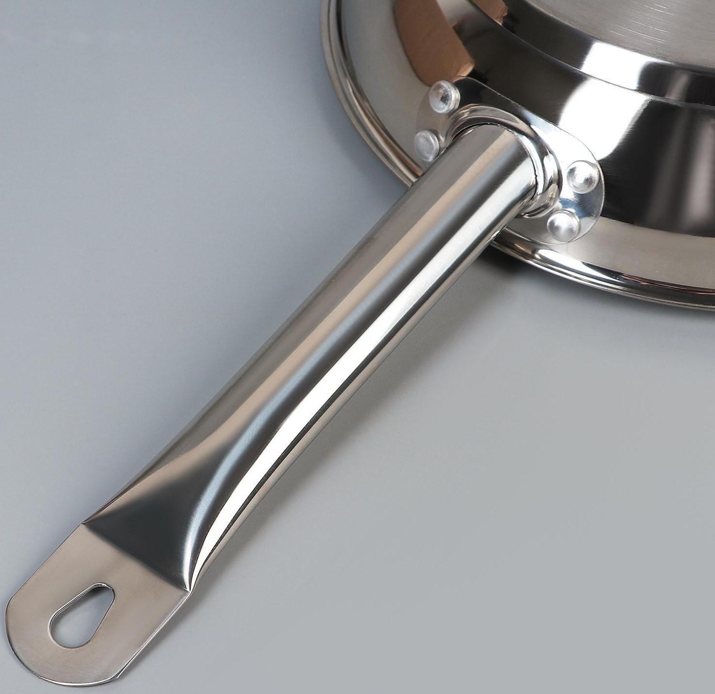 Сковорода «Общепит», d=24 см, корпус 0,6 мм, дно 3,5 мм, с теплораспределительным слоем, металлическая ручка, индукция, цвет хромированный