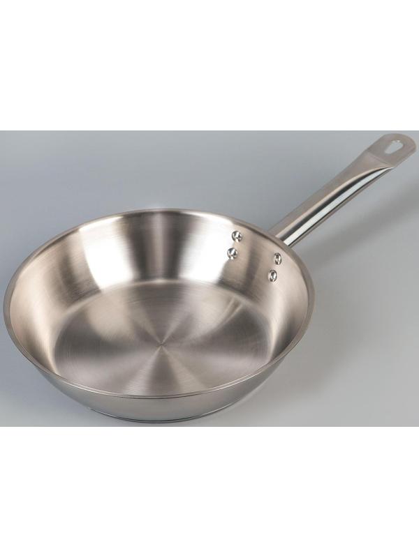 Сковорода «Общепит», d=24 см, корпус 0,6 мм, дно 3,5 мм, с теплораспределительным слоем, металлическая ручка, индукция, цвет хромированный