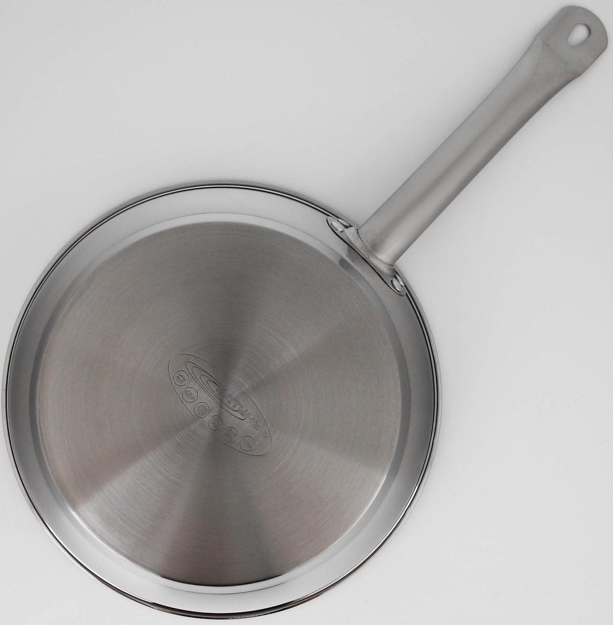 Сковорода «Общепит», d=26 см, корпус 0,6 мм, дно 3,5 мм, с теплораспределительным слоем, металлическая ручка, индукция, цвет хромированный