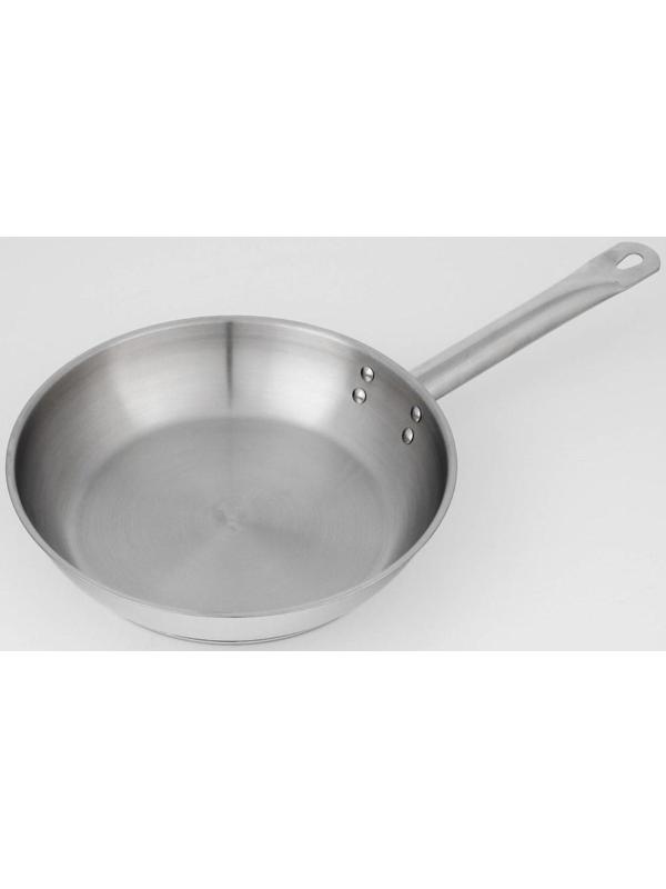 Сковорода «Общепит», d=26 см, корпус 0,6 мм, дно 3,5 мм, с теплораспределительным слоем, металлическая ручка, индукция, цвет хромированный