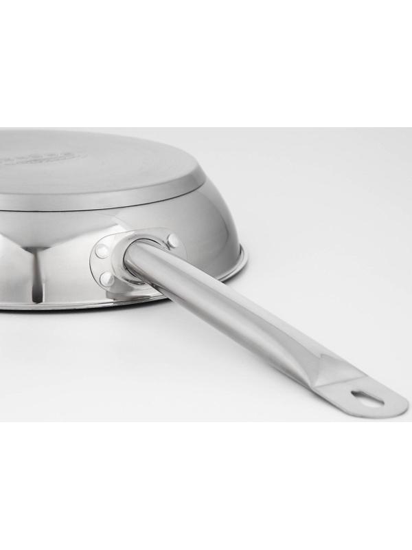 Сковорода «Общепит», d=26 см, корпус 0,6 мм, дно 3,5 мм, с теплораспределительным слоем, металлическая ручка, индукция, цвет хромированный