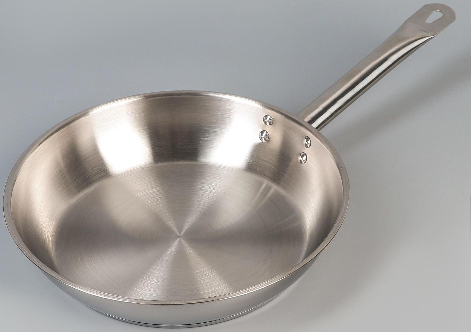 Сковорода «Общепит», d=28 см, корпус 0,6 мм, дно 3,5 мм, с теплораспределительным слоем, металлическая ручка, индукция, цвет хромированный