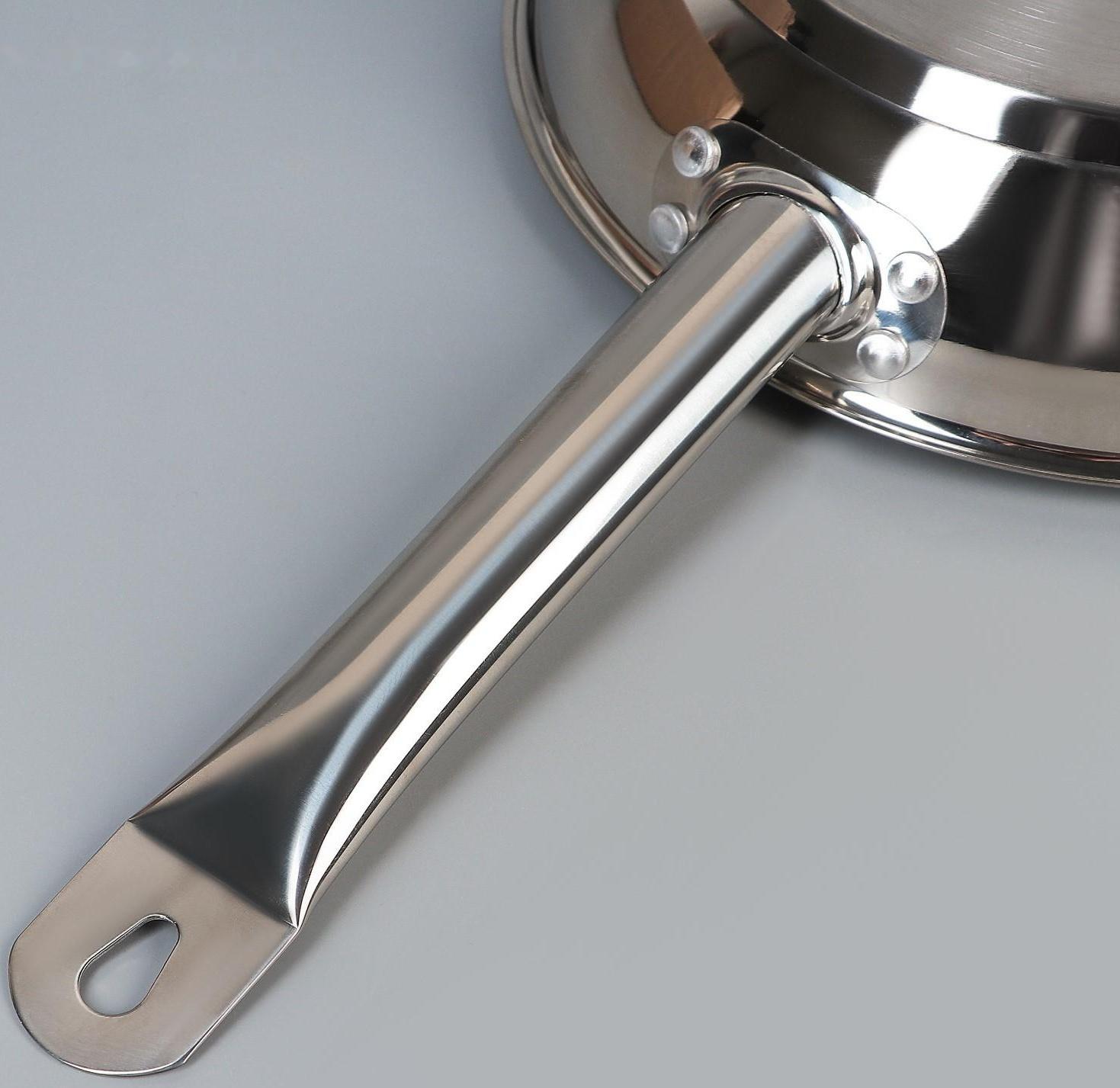 Сковорода «Общепит», d=30 см, корпус 0,6 мм, дно 3,5 мм, с теплораспределительным слоем, металлическая ручка, индукция, цвет хромированный