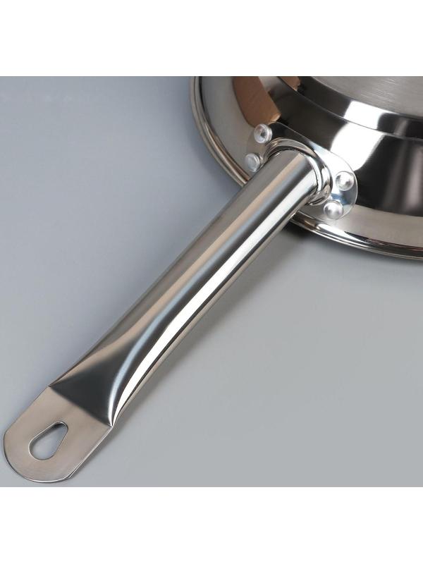 Сковорода «Общепит», d=30 см, корпус 0,6 мм, дно 3,5 мм, с теплораспределительным слоем, металлическая ручка, индукция, цвет хромированный