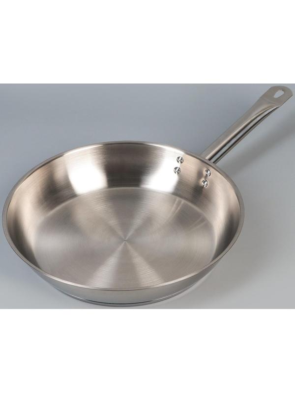 Сковорода «Общепит», d=30 см, корпус 0,6 мм, дно 3,5 мм, с теплораспределительным слоем, металлическая ручка, индукция, цвет хромированный