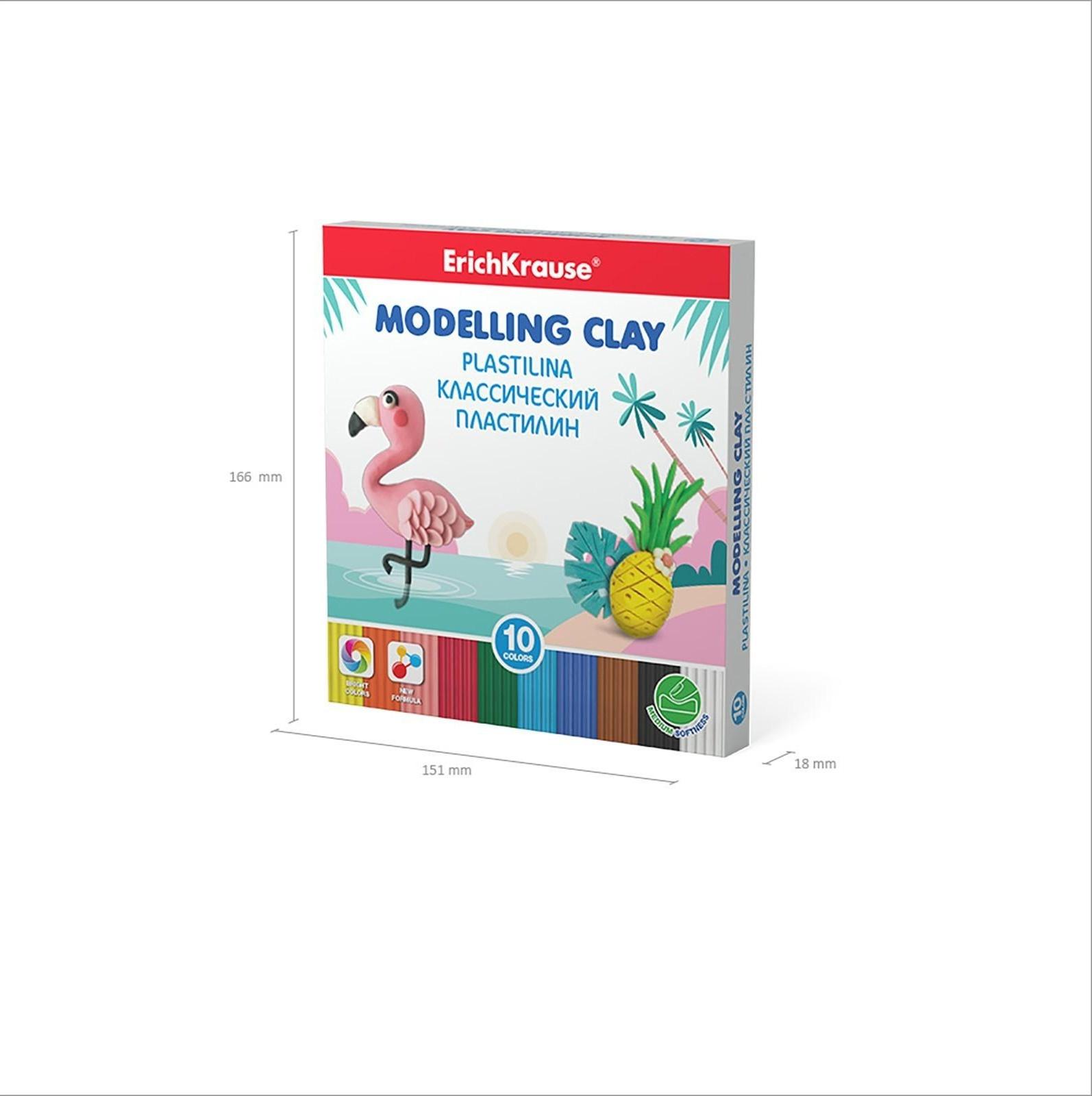 Пластилин 10 цветов, 180 г, ErichKrause, улучшенная формула, стек в подарок, в картонной упаковке