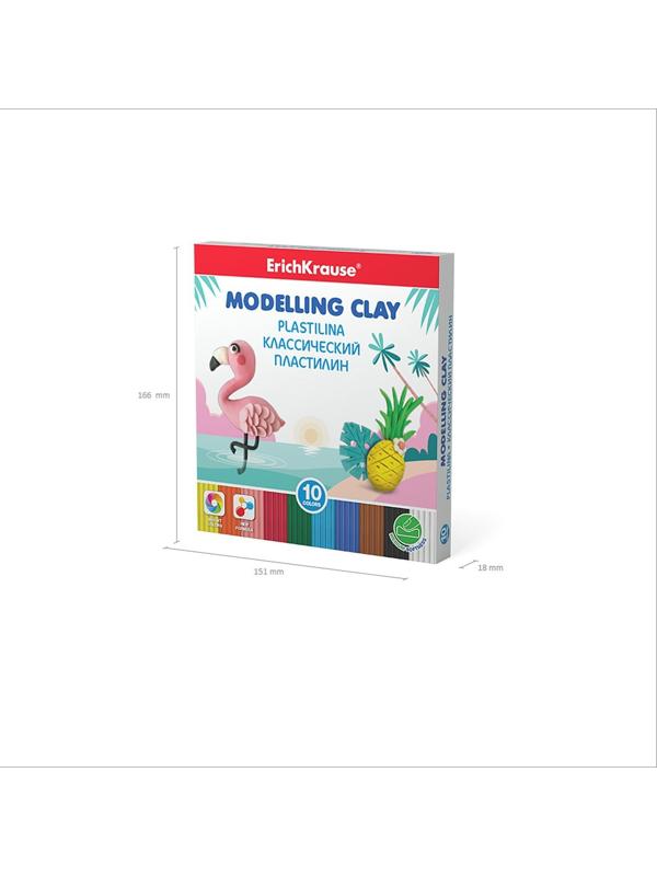 Пластилин 10 цветов, 180 г, ErichKrause, улучшенная формула, стек в подарок, в картонной упаковке