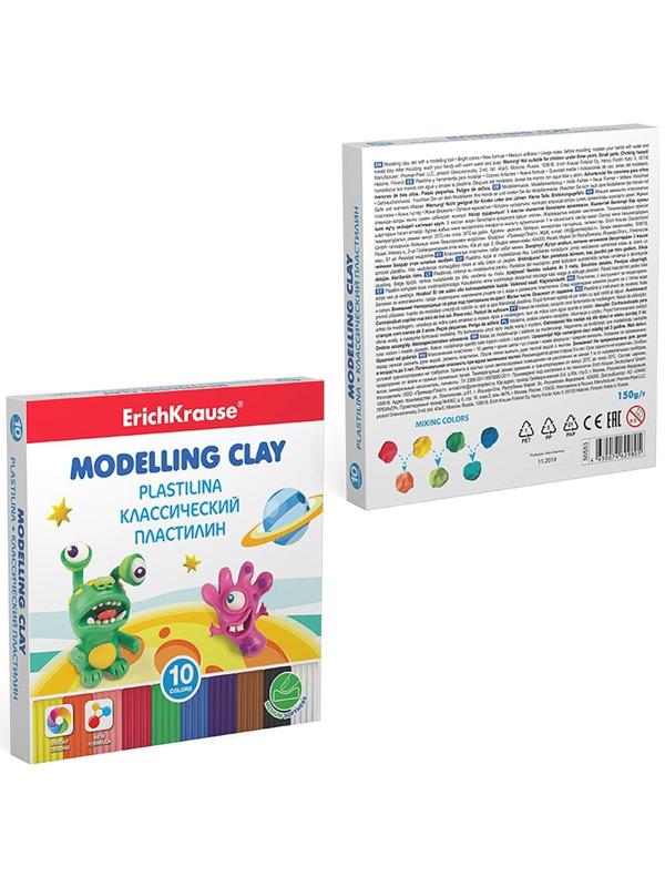 Пластилин 10 цветов, 180 г, ErichKrause, улучшенная формула, стек в подарок, в картонной упаковке