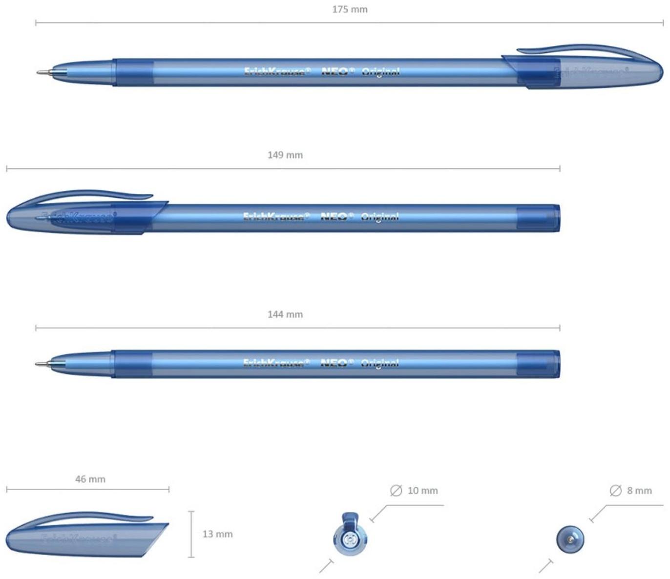 Ручка шариковая ErichKrause Neo Original, игольчатый узел 0,7 мм, чернила синие