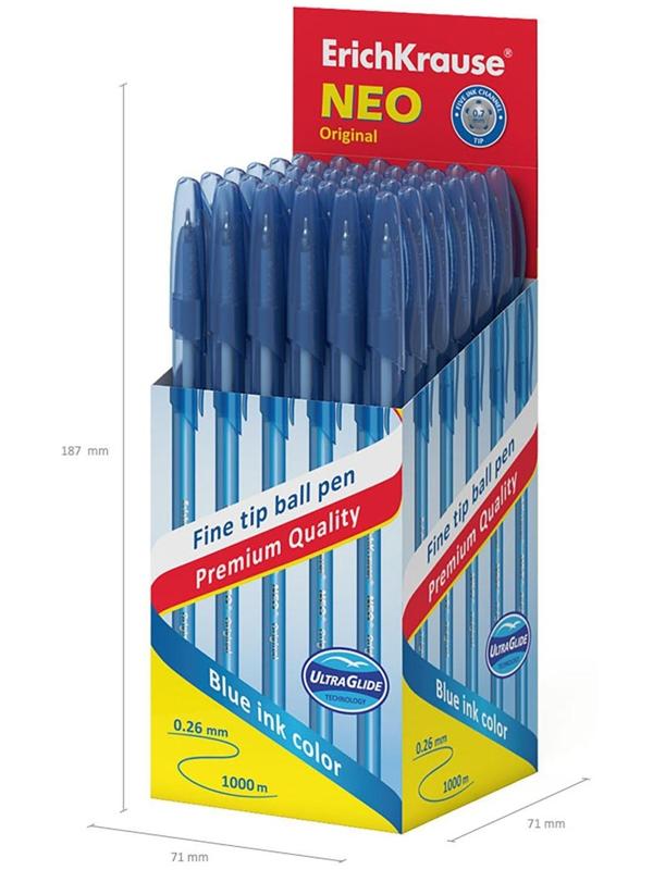 Ручка шариковая ErichKrause Neo Original, игольчатый узел 0,7 мм, чернила синие