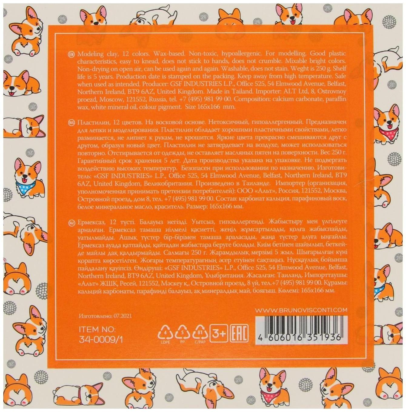 Пластилин мягкий (восковой) 12 цветов 250 г, Happycolor, микс из 4 видов