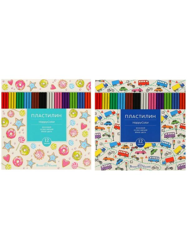 Пластилин мягкий (восковой) 12 цветов 250 г, Happycolor, микс из 4 видов