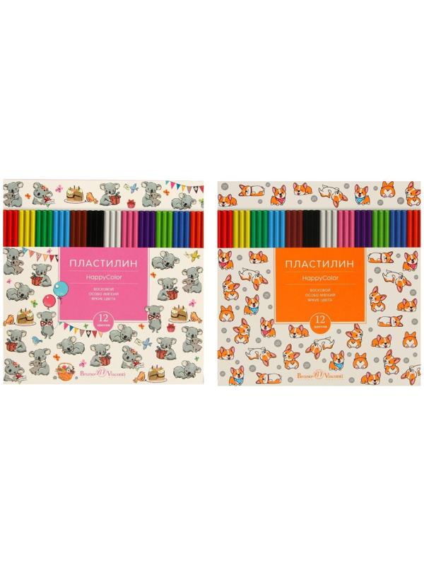 Пластилин мягкий (восковой) 12 цветов 250 г, Happycolor, микс из 4 видов