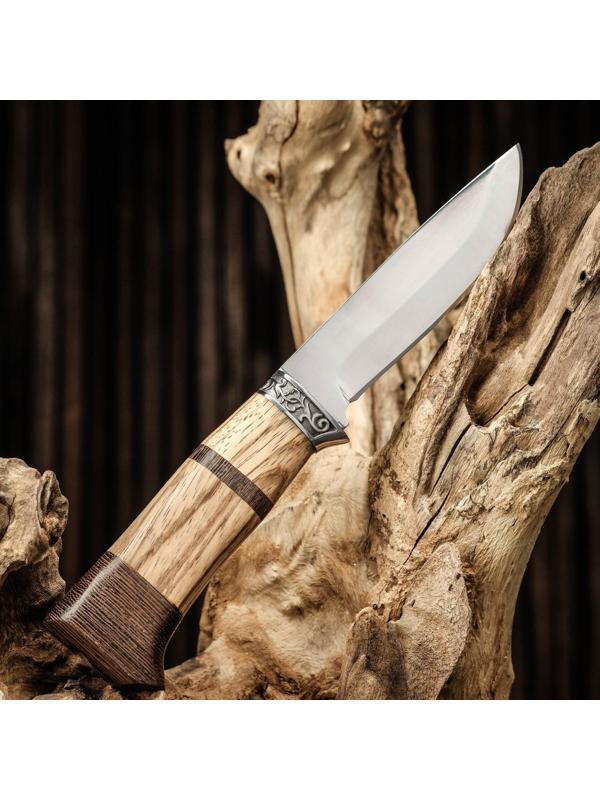 Нож охотничий Мастер К, рукоять дерево с бронзой, клинок 11 см