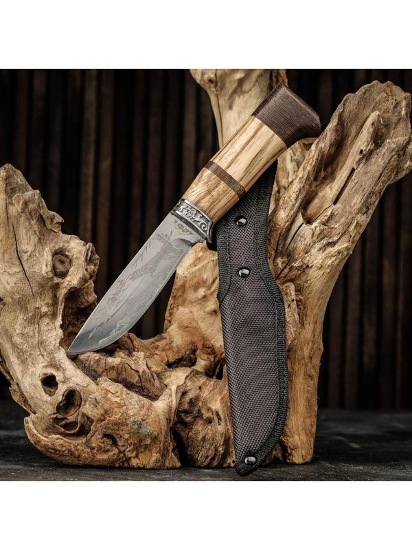 Нож охотничий Мастер К, рукоять дерево с бронзой, клинок 11 см