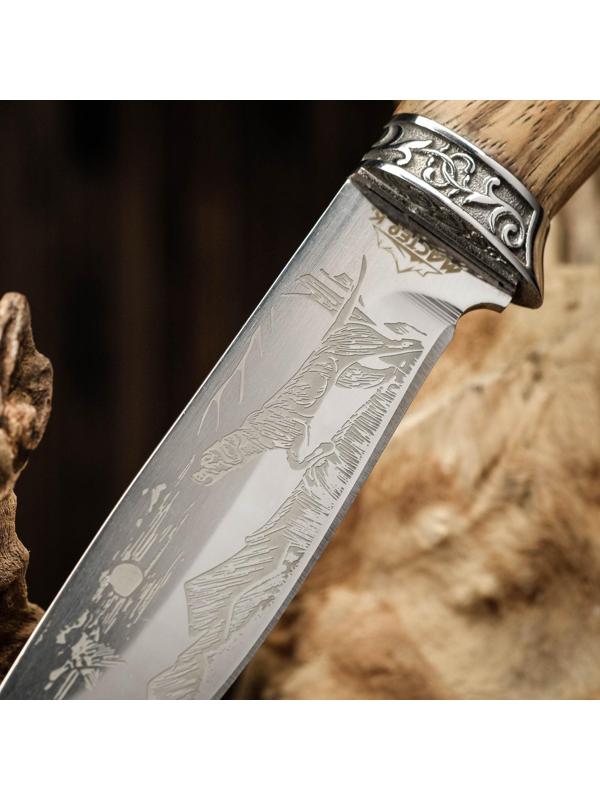 Нож охотничий Мастер К, рукоять дерево с бронзой, клинок 11 см