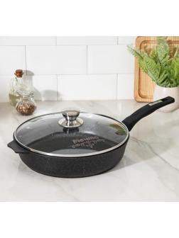 Сковорода «Гранит Star», d=30 см, пластиковая ручка, стеклянная крышка, антипригарное покрытие, цвет чёрный