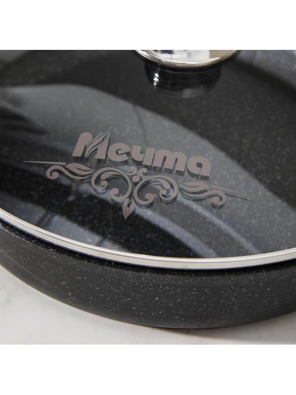 Сковорода «Гранит Star», d=30 см, пластиковая ручка, стеклянная крышка, антипригарное покрытие, цвет чёрный