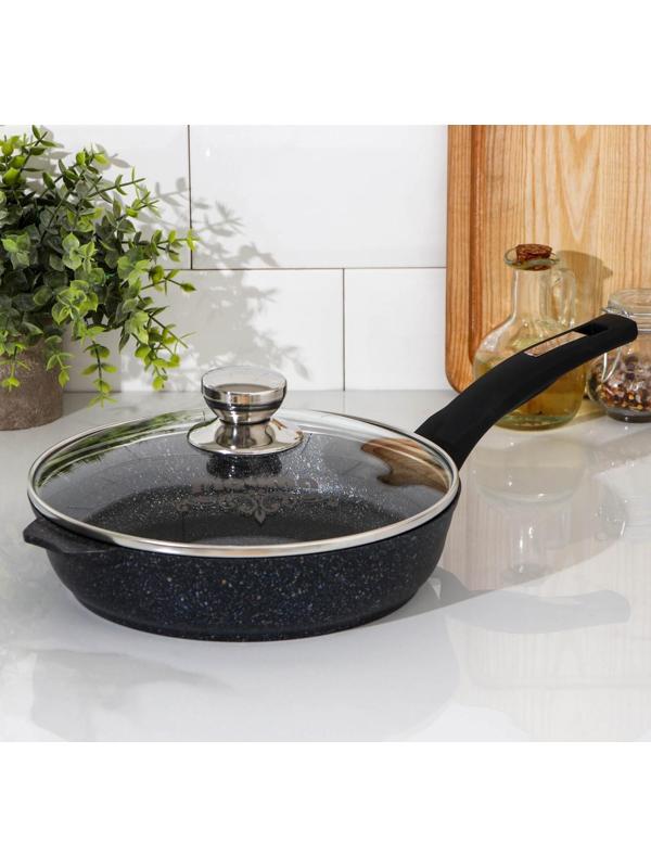 Сковорода «Гранит Star», d=24 см, стеклянная крышка, антипригарное покрытие, цвет чёрный