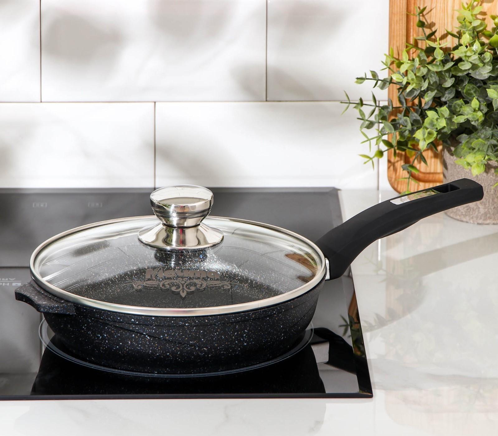 Сковорода «Гранит Star», d=22 см, стеклянная крышка, антипригарное покрытие, цвет серый