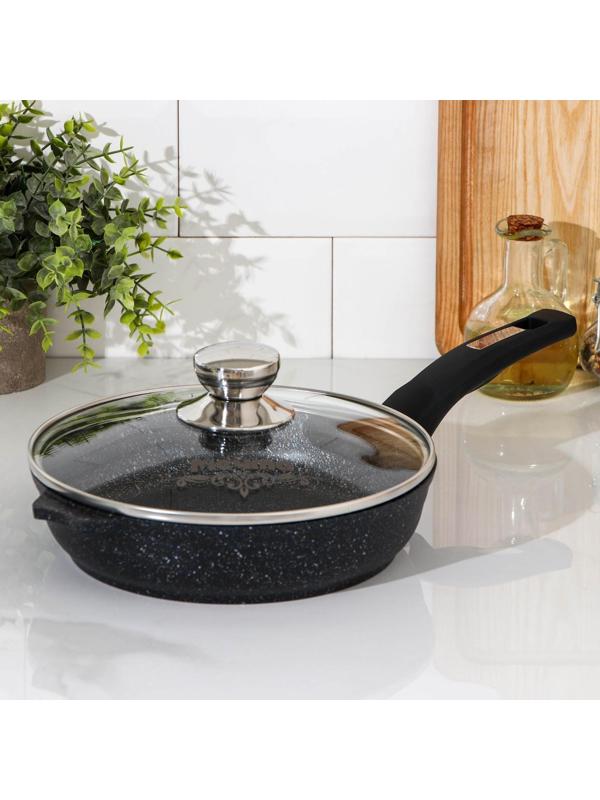 Сковорода «Гранит Star», d=22 см, стеклянная крышка, антипригарное покрытие, цвет серый