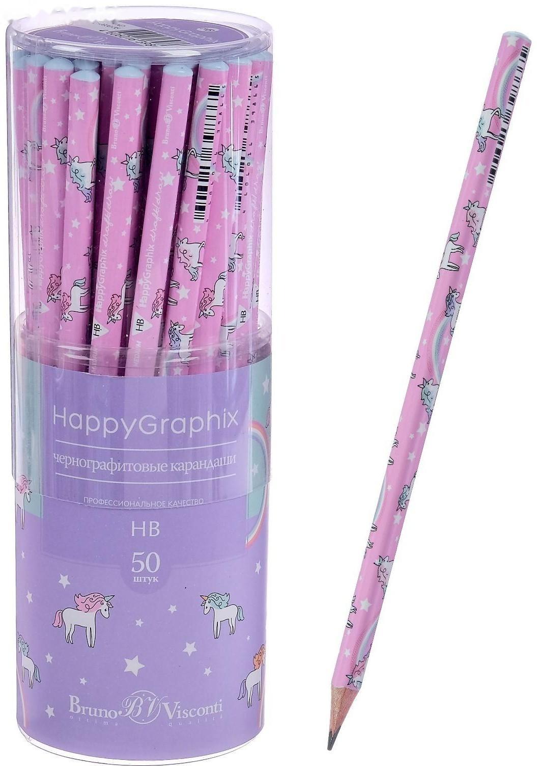 Карандаш чернографитный 2 мм Happy Graphix «Единороги», НВ, трёхгранный