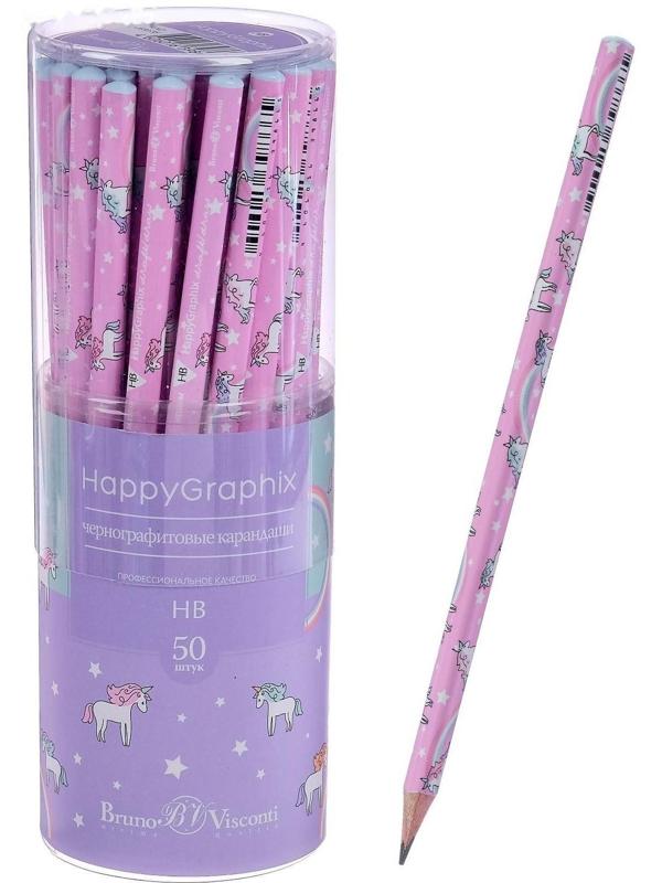 Карандаш чернографитный 2 мм Happy Graphix «Единороги», НВ, трёхгранный