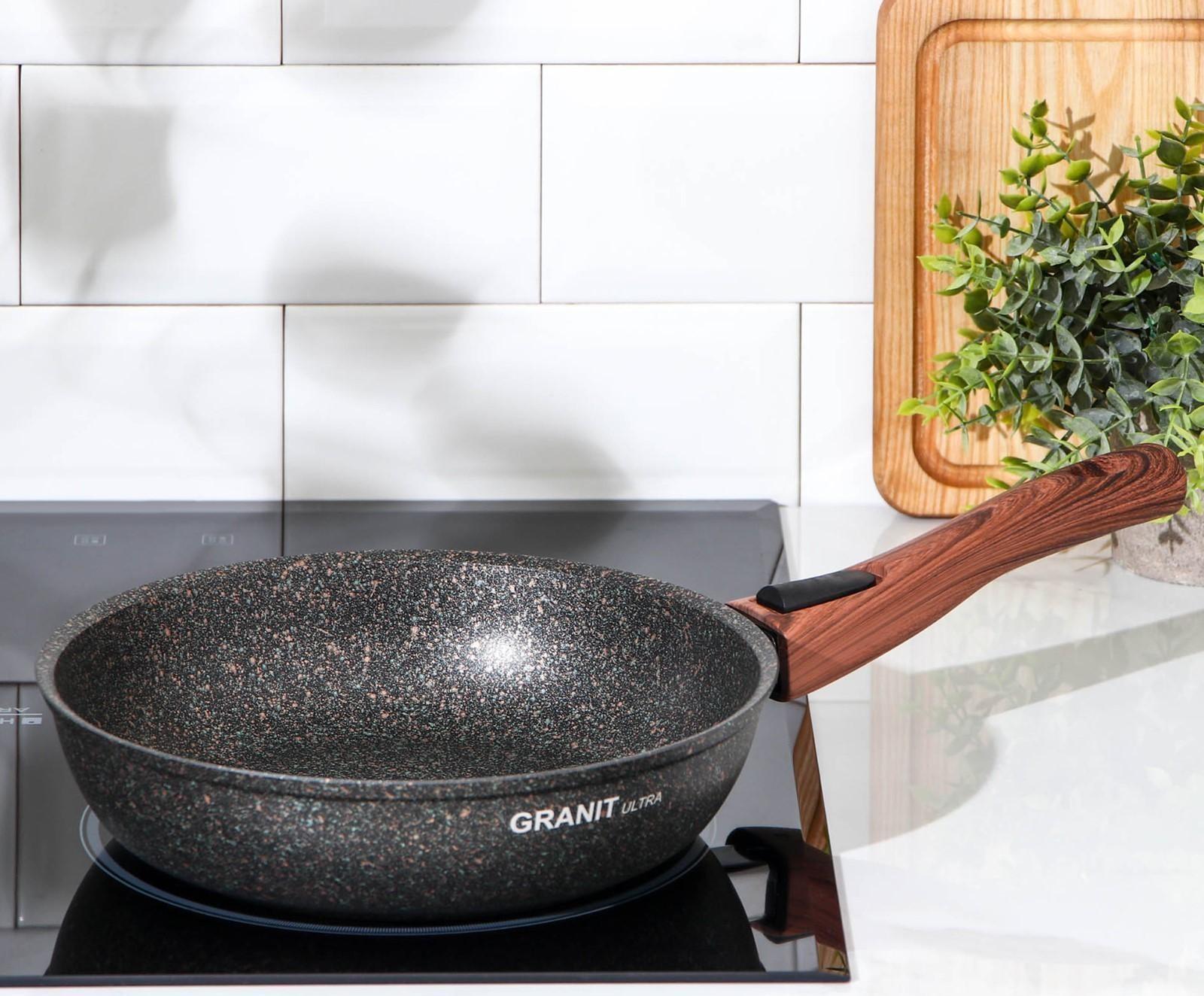Сковорода Granit ultra original, d=24 см, съёмная ручка, антипригарное покрытие, цвет чёрный