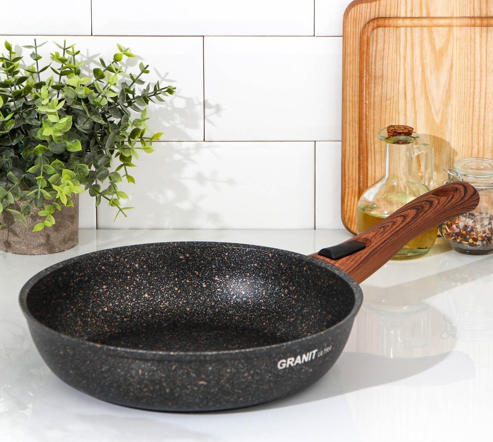 Сковорода Granit ultra original, d=26 см, съёмная ручка, антипригарное покрытие, цвет чёрный