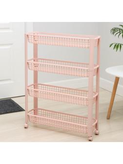 Полка напольная узкая 4-х секционная, на колёсиках, цвет чайная роза
