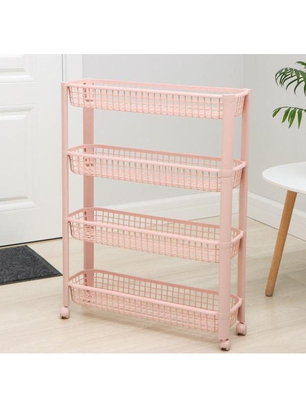 Полка напольная узкая 4-х секционная, на колёсиках, цвет чайная роза