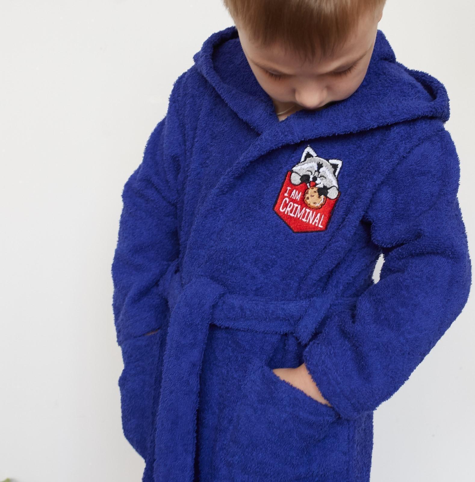 Халат махровый детский «Енотик», цвет синий, размер 30