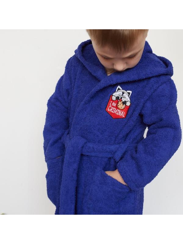 Халат махровый детский «Енотик», цвет синий, размер 30