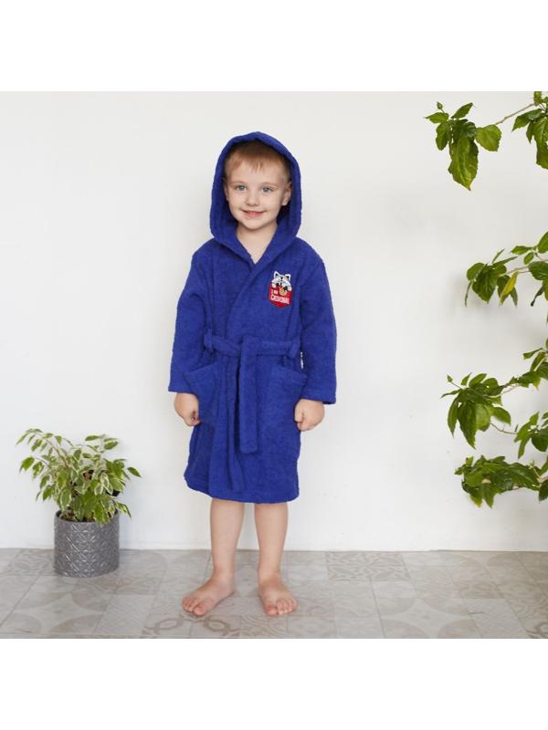 Халат махровый детский «Енотик», цвет синий, размер 30