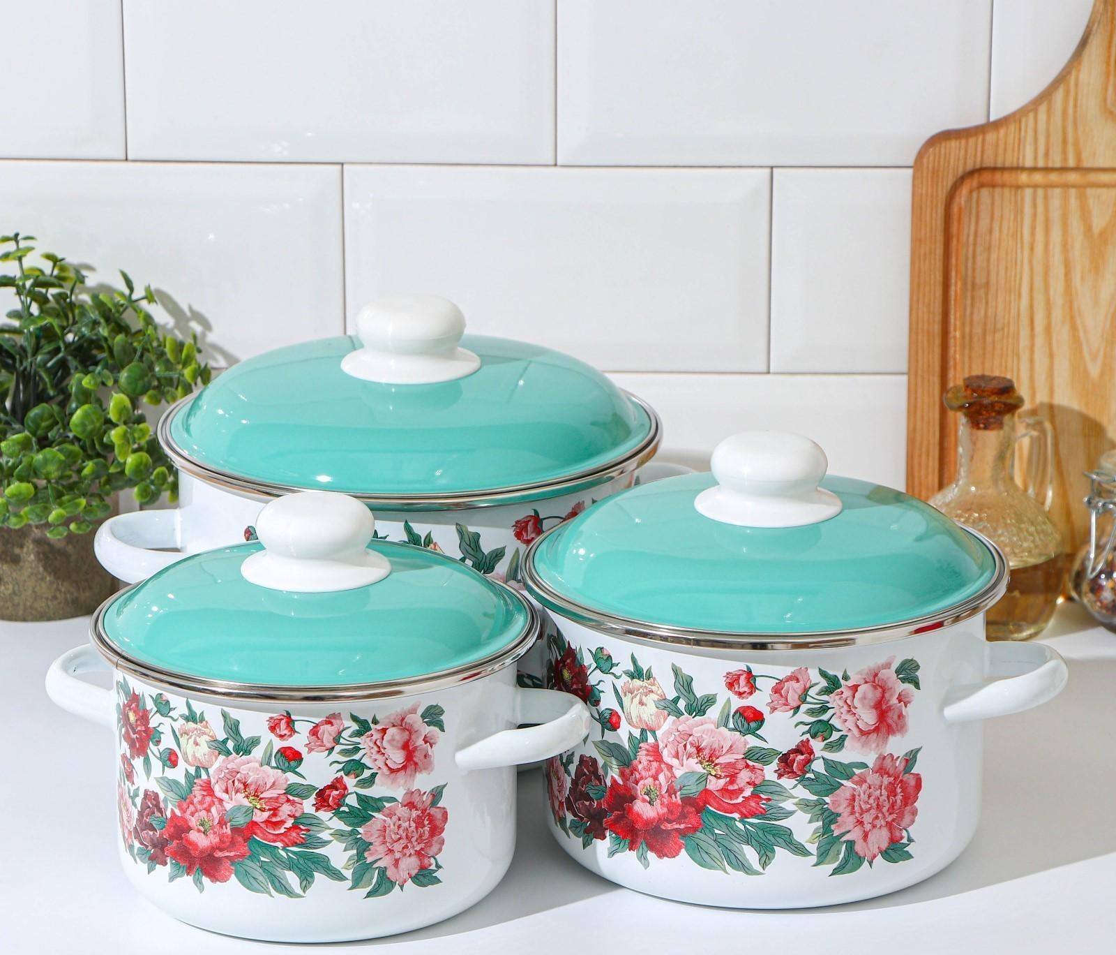 Набор кастрюль «Армель», 3 предмета: 2 л, 3 л, 4 л, индукция, цвет белый