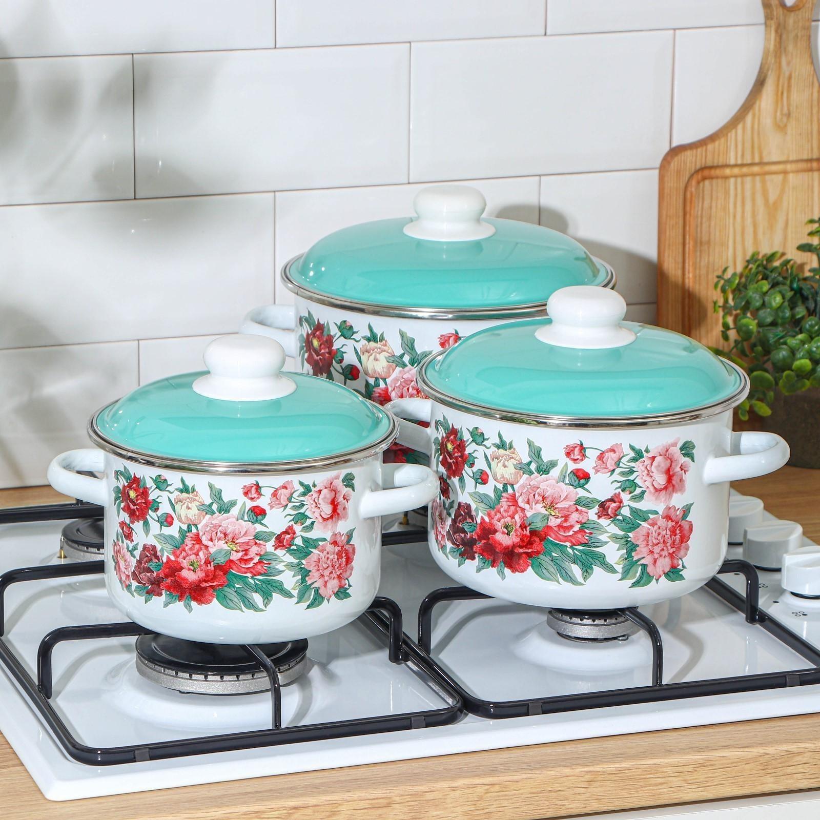 Набор кастрюль «Армель», 3 предмета: 2 л, 3 л, 4 л, индукция, цвет белый