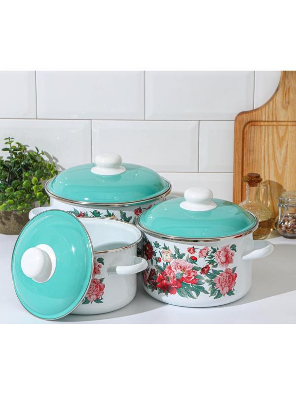 Набор кастрюль «Армель», 3 предмета: 2 л, 3 л, 4 л, индукция, цвет белый